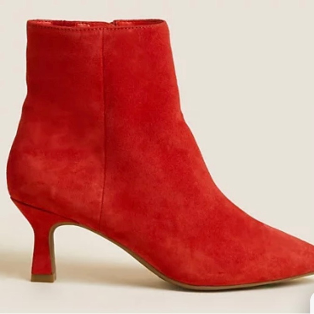 Wide fit suede kitten heel ankle boots - red